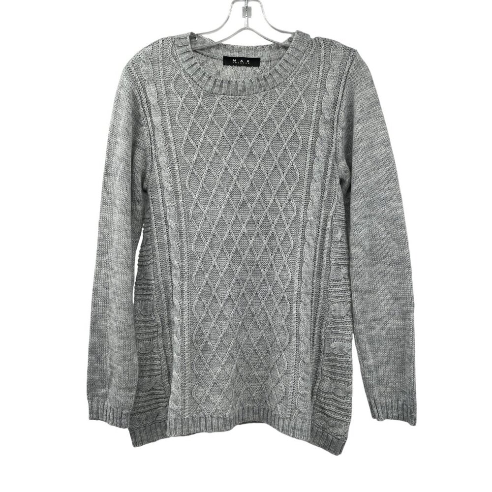 MAK Womens Loose Knit Wool Blend Sweater Pullover Long Sleeve Gray Size Medium